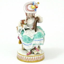Miśnia figurka Damy z pieskiem, XIX wiek koronki