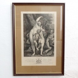 Grafika "Wenus Amor i Satyr" XIX-w. wg obrazu A. Correggio