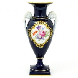 Miśnia waza salonowa r. malowana w kwiaty kobaltowa złocona