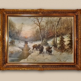 W.v. Kamp obraz olejny "Wataha wilków zimą" 98x68 cm