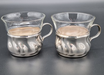 Platerowane koszyczki ze szklankami, wzór Chippendale 2 szt